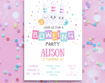 Bowling Birthday Invitation, Editable Bowling Party, Bowling Girl Birthday Invitation, Let's Strike Up Some Fun  Birthday Party Invite