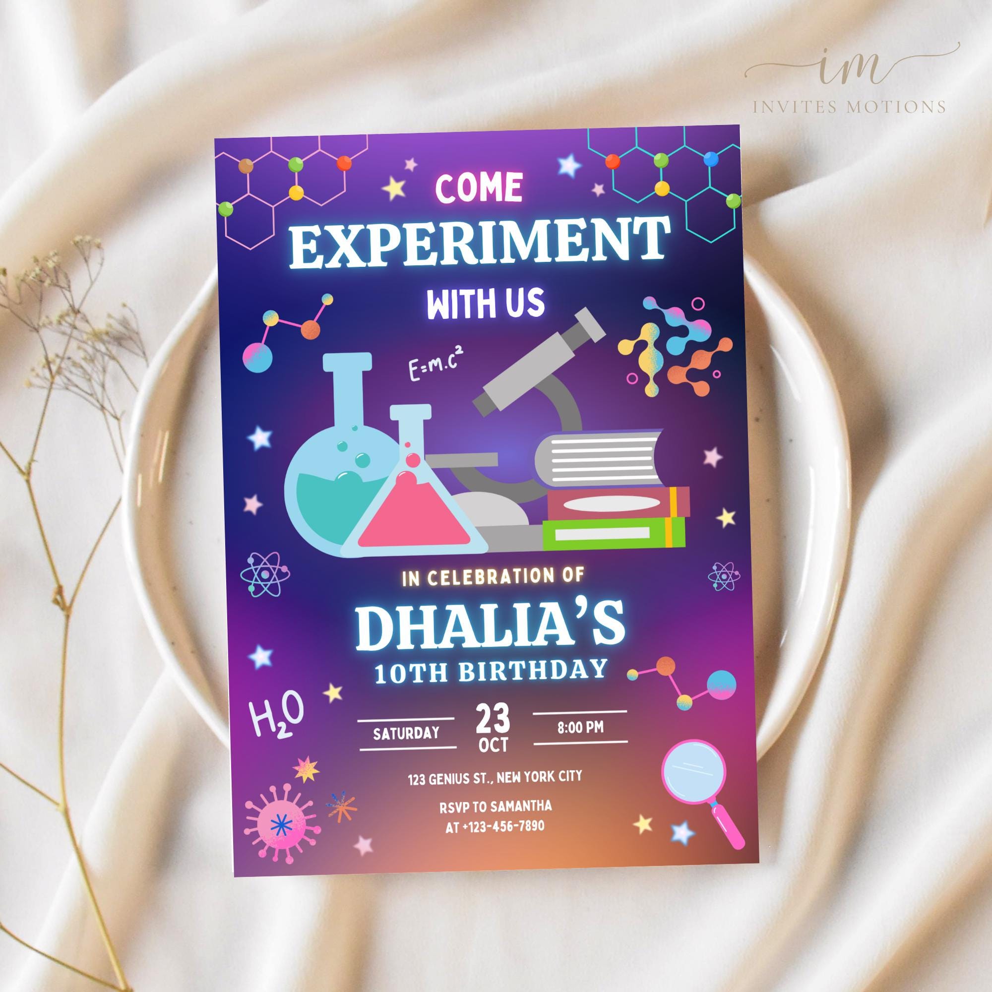 Science Invitation Abstract Mad Science Birthday Invitation, Scientist Experiment Party Invite ...