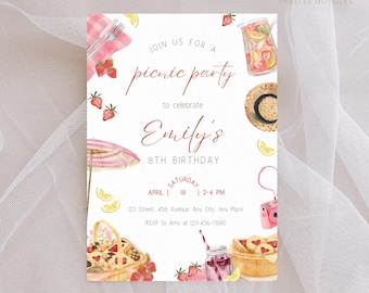Picnic Birthday Party Invitation, Editable Outdoor Picnic Party Invite, Picnic Birthday Invitation, Picnic Basket Party Invite