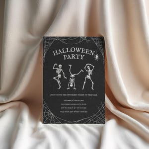 Skeleton Halloween Party Invitation, Spooky Costume Party Invite, Editable Trick or Treat Invitation Template image 1