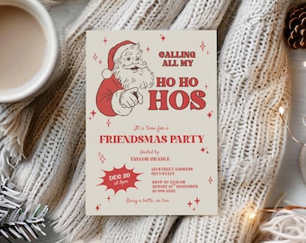 Retro Christmas Party Invitation, Friends Christmas Party Invite, Secret Santa Party Digital Invitation Template, Friendsmas Party