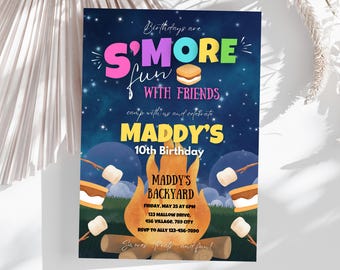 Bonfire Birthday Invitation: Camping Party Template (Digital Download)