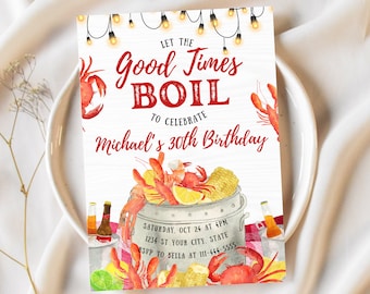 Seafood Birthday Invitation, Seafood Boil Party Invitation, Editable Crawfish Boil Invite Printable Template, Seafood Party Digital Invite