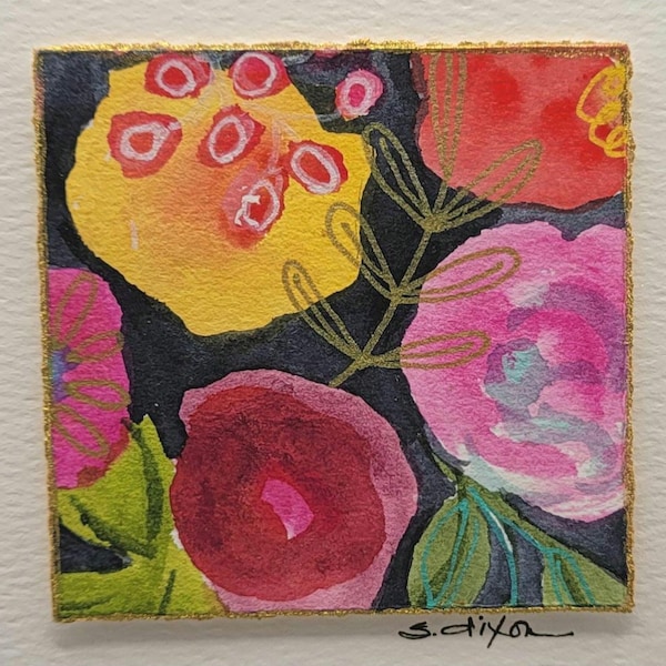 Playful abstract floral. Original hand painted watercolor - to frame or as a greeting card
