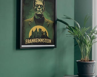 Vintage Frankenstein-poster | Digitale muurkunst klassieke horrorfilm | 16 x 20 of 18 x 24 inch print | Retro gotisch decor | Direct downloaden