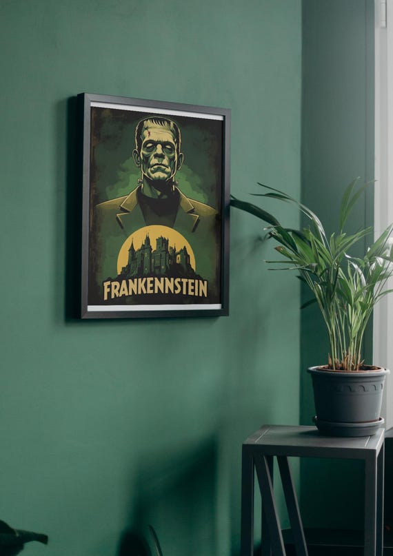 Vintage Frankenstein Poster | Classic Horror Movie Digital Wall Art | 16x20 or 18x24 Inch Print | Retro Gothic Decor | Instant Download