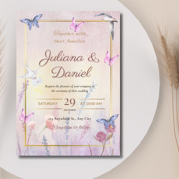 Flower, floral pastel, water color wedding, birthday, party invitation