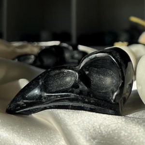 3" Crystal Raven Skull Carvings: Black Obsidian | White Jade | Mookaite | Ruby in Zoisite