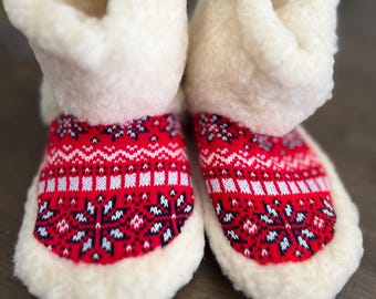 Pantuflas tradicionales ucranianas de lana de oveja Carpathian Chuni Talla 9 de EE. UU.