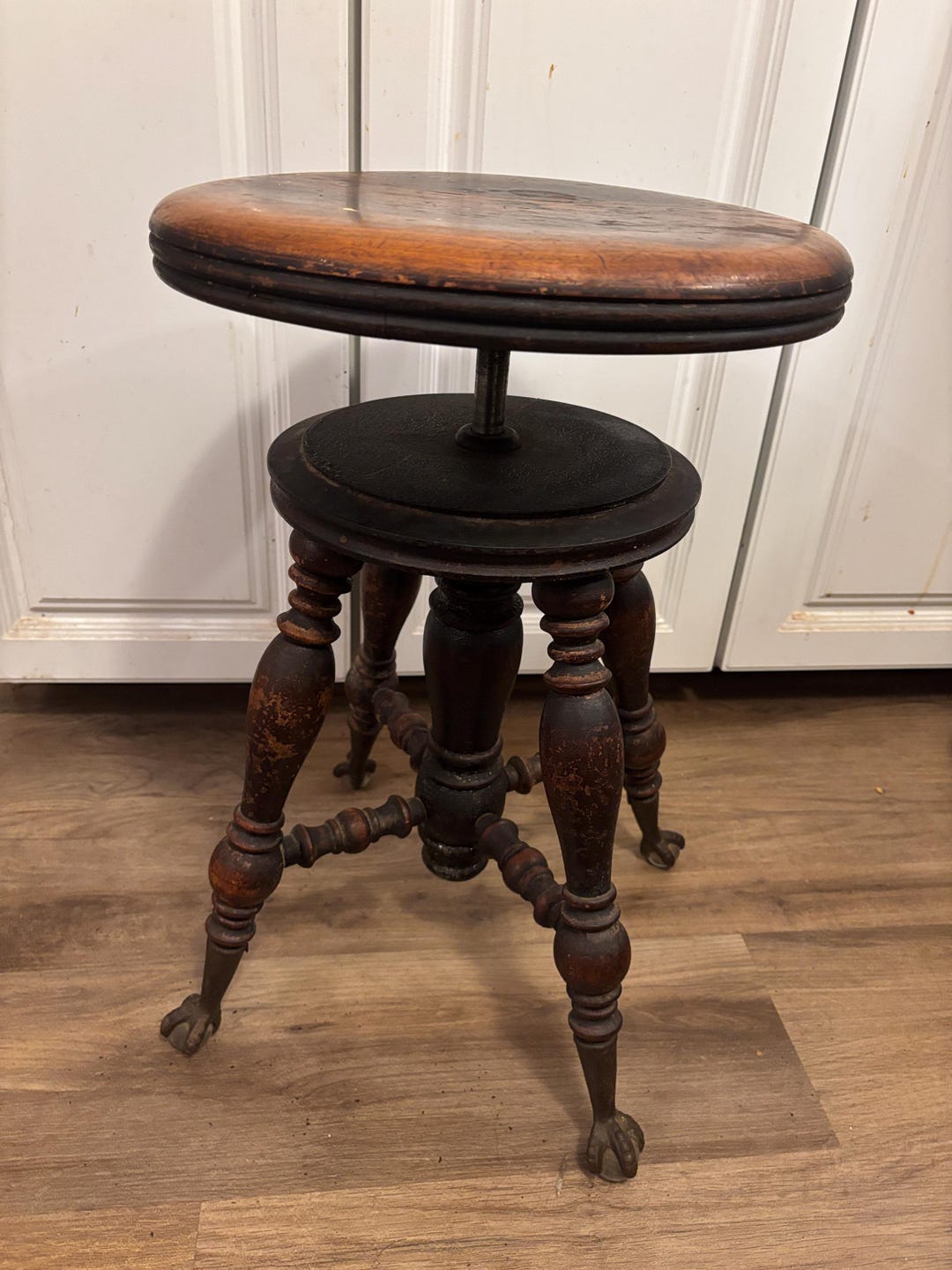 Holtzman Antique Swiveling Piano Stool With Glass Claw Foot