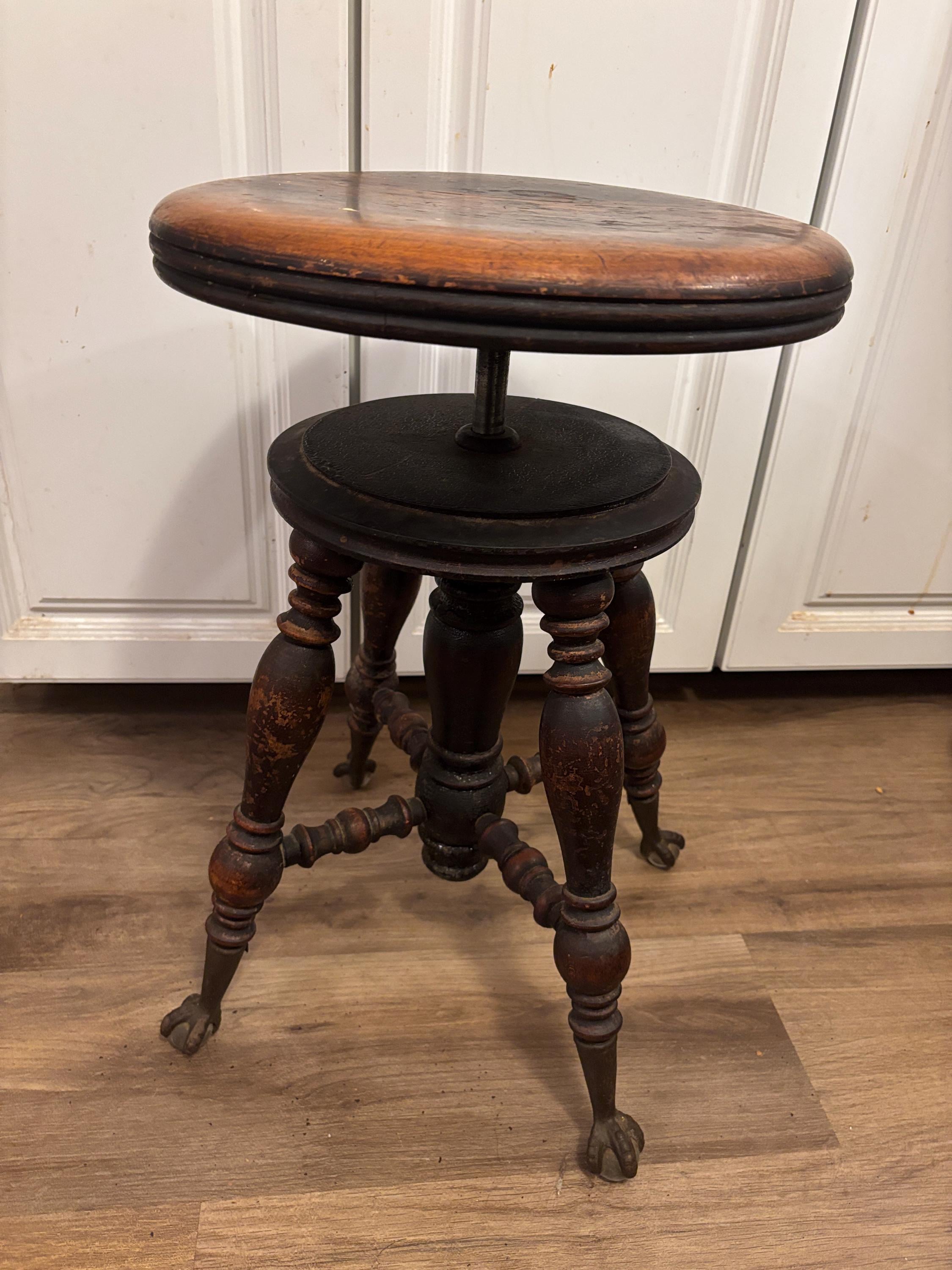 Holtzman Antique Swiveling Piano Stool With Glass Claw Foot