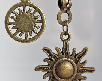 Antique Bronze Sun & Moon Pull Chain: Celestial Fan Pendant