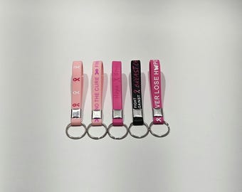 Pink Ribbon Breast Cancer Awareness Keychain Bracelet - Silicone Set of 5