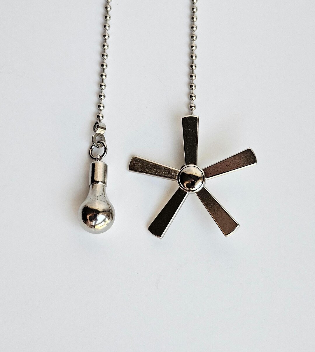 Chrome Ceiling Fan Pull Chains: Light Bulb & Fan Charm, 12