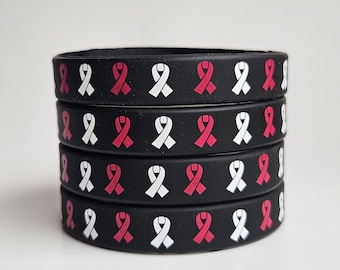 Breast Cancer Awareness Silicone Wristbands - Black Ribbon Bands, Pack of 4