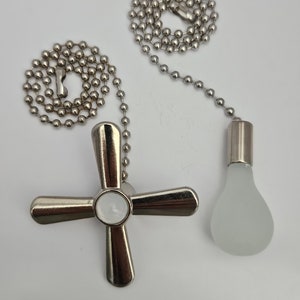 Polished Silver Ceiling Fan Pull Chain: Light Bulb & Fan Charms