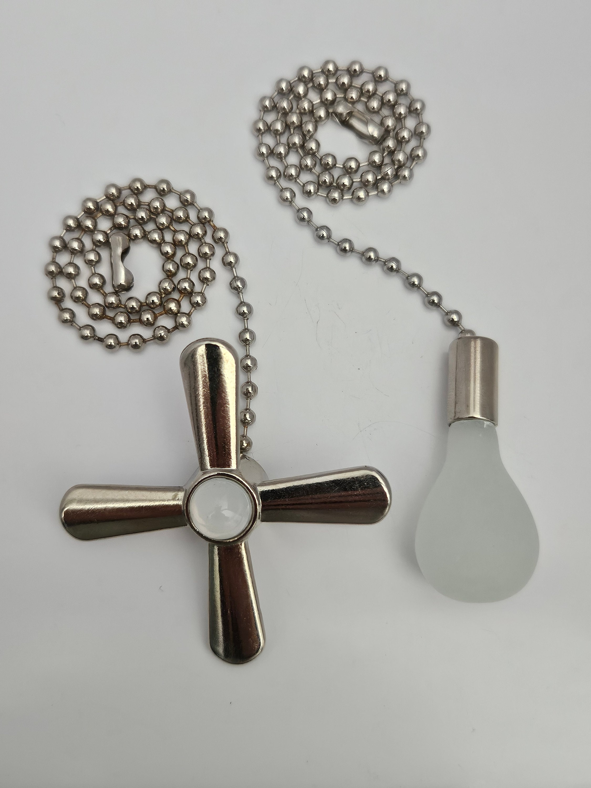 Polished Silver Ceiling Fan Pull Chain: Light Bulb & Fan Charms