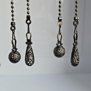 Vintage Copper Ceiling Fan Pull Chain: Hollow Ornaments, Beaded Decor (Set of 2)