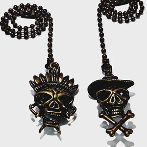 Skull Fan Pull Chain: Spooky Tribal Skeleton Pendant Set