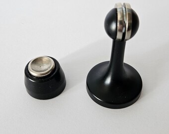 Modern Black Magnetic Door Stopper: Adhesive Mount, Quiet Close