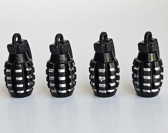 Tapones de válvula Grenade: decoración de acero negro para neumáticos de rueda de aire, juego de 4