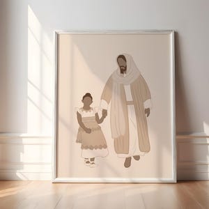 Può includere: Stampa artistica incorniciata con un'illustrazione minimalista di due figure che si tengono per mano. Le figure sono raffigurate in toni neutri, una con una lunga veste e l'altra con un vestito. L'opera è ambientata su uno sfondo beige tenue.