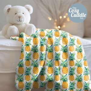Pineapples Premium Quality Plush Velveteen Microfiber Blanket, Watercolor Pattern, Baby, Toddler Shower Gift 30x40in 50x60in 60x80in