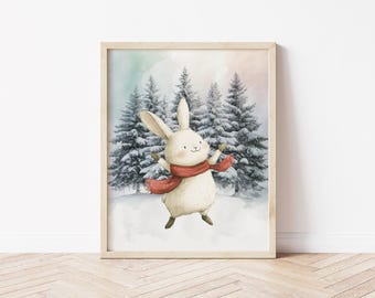 woodland winter nursery wall art, woodland animal art, forest nursery decor, toddler bedroom print, forest friends prints, digital download