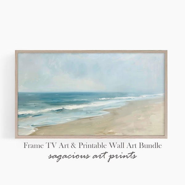 Samsung Frame TV Beach Painting Ocean Waves Seascape | Coastal Farmhouse Decor Summer Art Tv Wallpaper Instant Digital Download | Ref TV0225