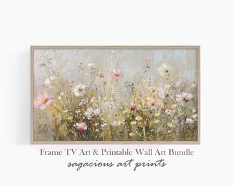 Frame TV lente bloem kunst | Warme toon land bloemen pastel Pasen kunst voor tv | Samsung Frame TV digitale afdrukbare download | Ref.TV0140