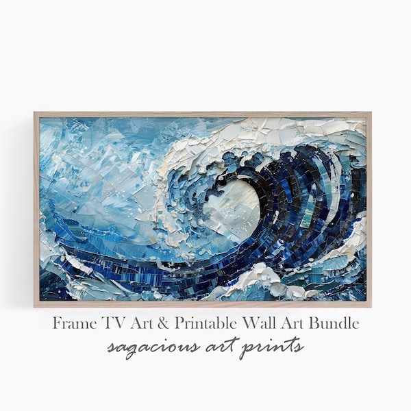 Textured Summer Art for Frame Tv | Dark Blue Ocean Wave 3D Printable Samsung Tv Art Instant Download | Seascape Tv Wallpaper | Ref TV0214