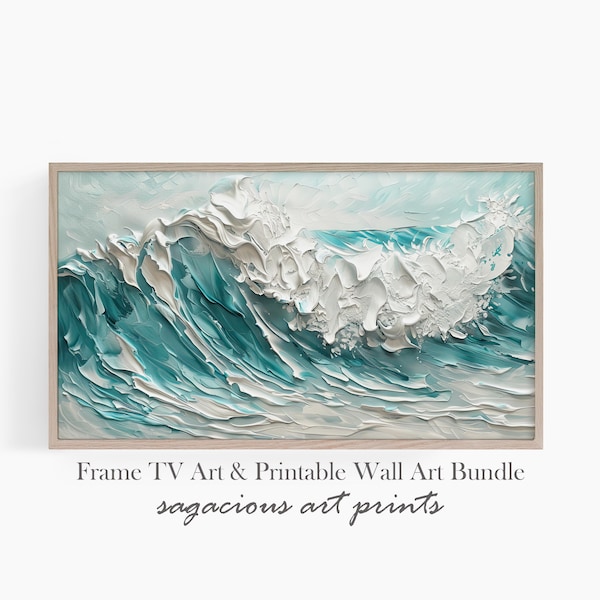 Frame TV Textured Summer Art | Aquamarine Ocean Waves 3D Printable Samsung Tv Art Instant Download | Seascape Tv Wallpaper | Ref TV0217