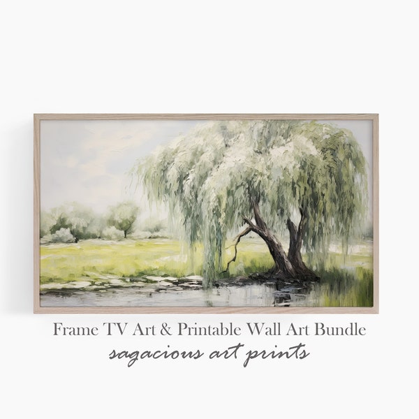 Frame TV Spring Landscape Art | Weeping Willow Tree Vintage Botanical Art For Samsung Tv | Farmhouse Decor Instant Download | Ref TV0276