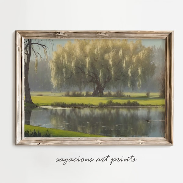 Weeping Willow PRINTABLE Wall Art | Natural Rustic Landscape Interior Home Decor | Moody Natural Painting | Rustic Vibes | Ref SP0013