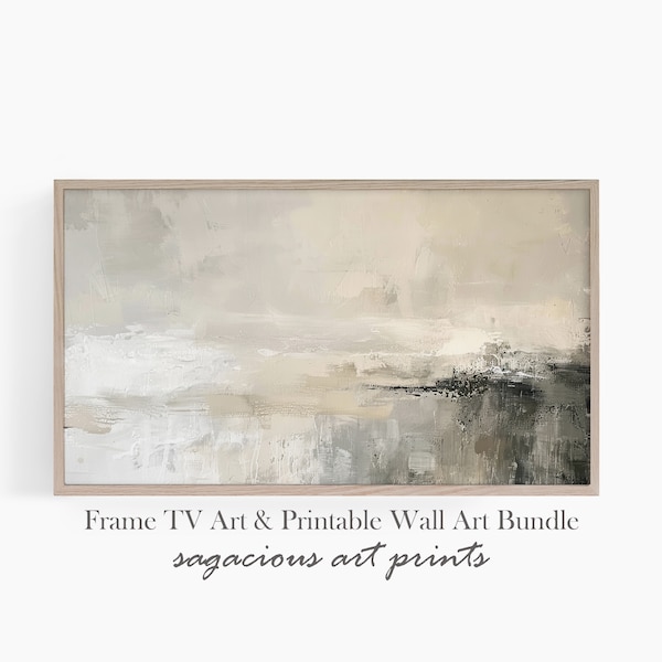 Abstract Modern TV Wallpaper in Neutral Tones for Frame TV | Rustic Oil Painting in Beige Tones | Printable Farmhouse Wall Art | Ref TV0170