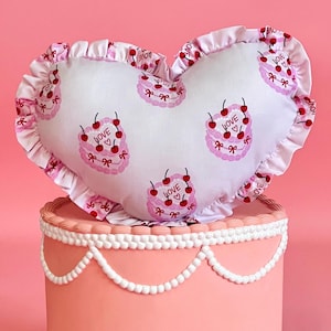 Heart Shape Pillow. Coquette Pillow. Cottage Core Pillow. Cake Pillow. Ruffle Pillow. Bow Pillow. Girly. Feminine. Lana Del Rey. Blue Bow