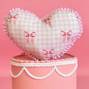 Heart Shape Pillow. Coquette Pillow. Cottage Core Pillow. Vintage Pillow. Gingham Pillow. Bow Pillow. Girly. Feminine. Picnic. Lana Del Rey.