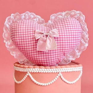 Heart Shape Pillow. Coquette Pillow. Cottage Core Pillow. Vintage Pillow. Gingham Pillow. Bow Pillow. Girly. Picnic Print. Lana Del Rey.