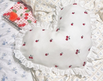 Heart Pillow. Coquette Pillow. Cherry Pillow. Cottage Core Pillow. Valentine's Day Pillow.