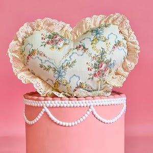 Heart Shape Pillow. Coquette Pillow. Cottage Core Pillow. Vintage Pillow. Floral Pillow. Bow Pillow. Girly. Feminine. Print. Lana Del Rey.