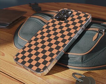 Orange Checkerboard Clear Silicone Phone Cases