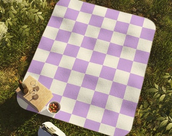 Picnic Blanket with Lilac or Lavender Checkerboard Pattern