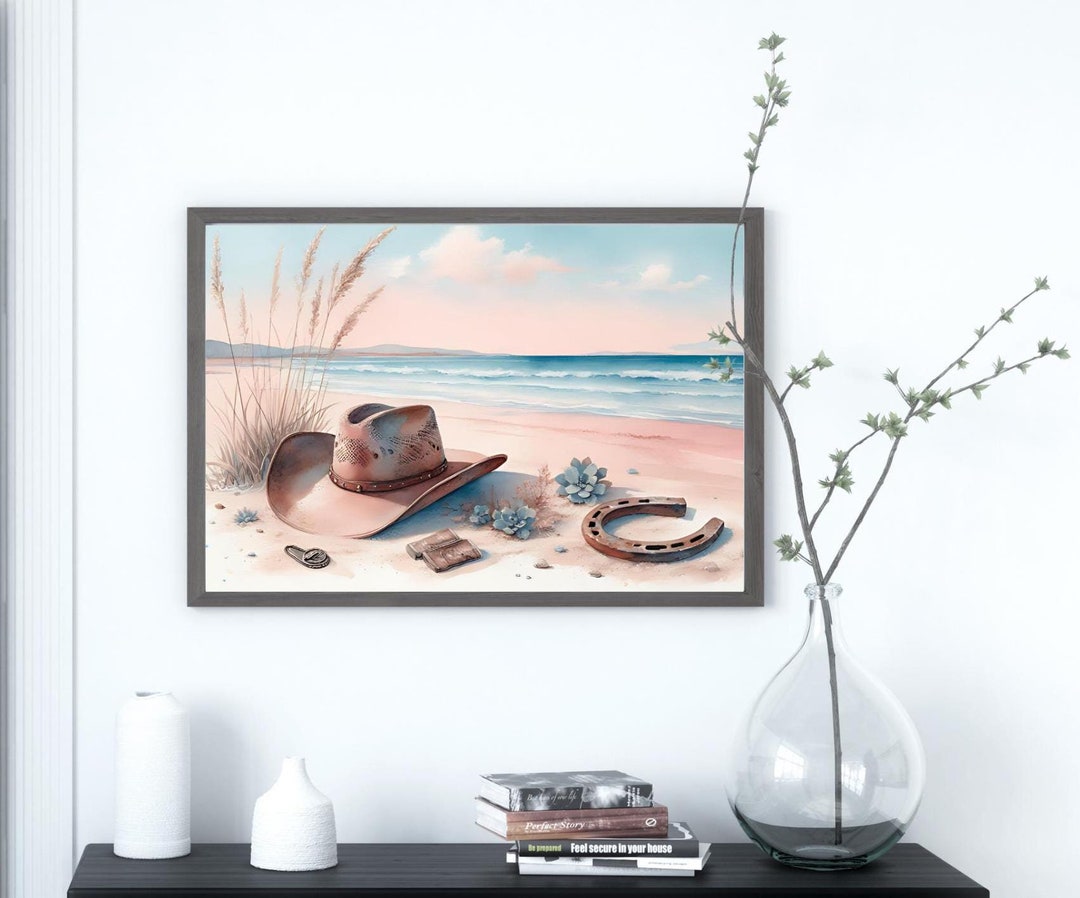 Coastal Cowgirl Art, Pink Beachy Wall Decor, Watercolor Cowgirl Print ...