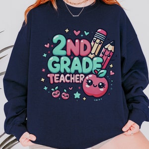Retro Second Grade Teacher SweatShirt, Kawaii Apple 2nd Grade Shirt, 2nd Grade Crew, Second Grade Squad, New Teacher Gift, Back to School