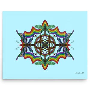 Mandala con libellula blu e farfalla - Poster d'arte psichedelica, stampa da parete boho audace