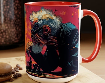Rad Bigfoot mug, bigfoot coffee mug, bigfoot in mug, gift for him, sasquatch mug, yeti mug, chess mug, Two-Tone Coffee Mugs, 15oz