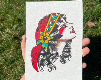 Lady Face Tattoo Flash