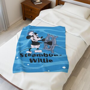 Steamboat Willie Mickey Mouse Disney Velveteen Plush Blanket image 3