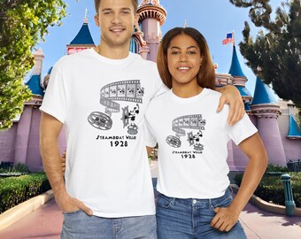 Steamboat Willie 1928 Mouse Disney Reels From 1928 T-Shirt Unisex Heavy Cotton Tee Mickey Tshirt Cartoon Character Vintage Disney 4k T Shirt