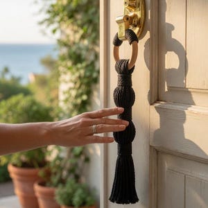 Macrame Door Knob Hanger, Boho Wall Decor, Minimalist Japandi Room Accent, Wooden Ring Tassel, Cabinet Handle Decor, New Home Gift